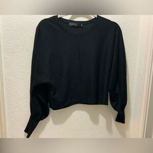 ZESICA Size Medium Black Loose Dolman Sleeve Crewneck Sweater Slight Crop 18"